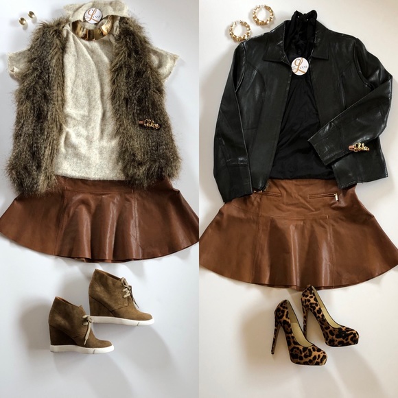 NWT Women’s Joié Tan Leather Mini Skirt